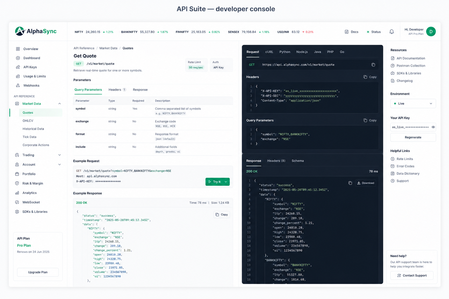 API Suite — developer console